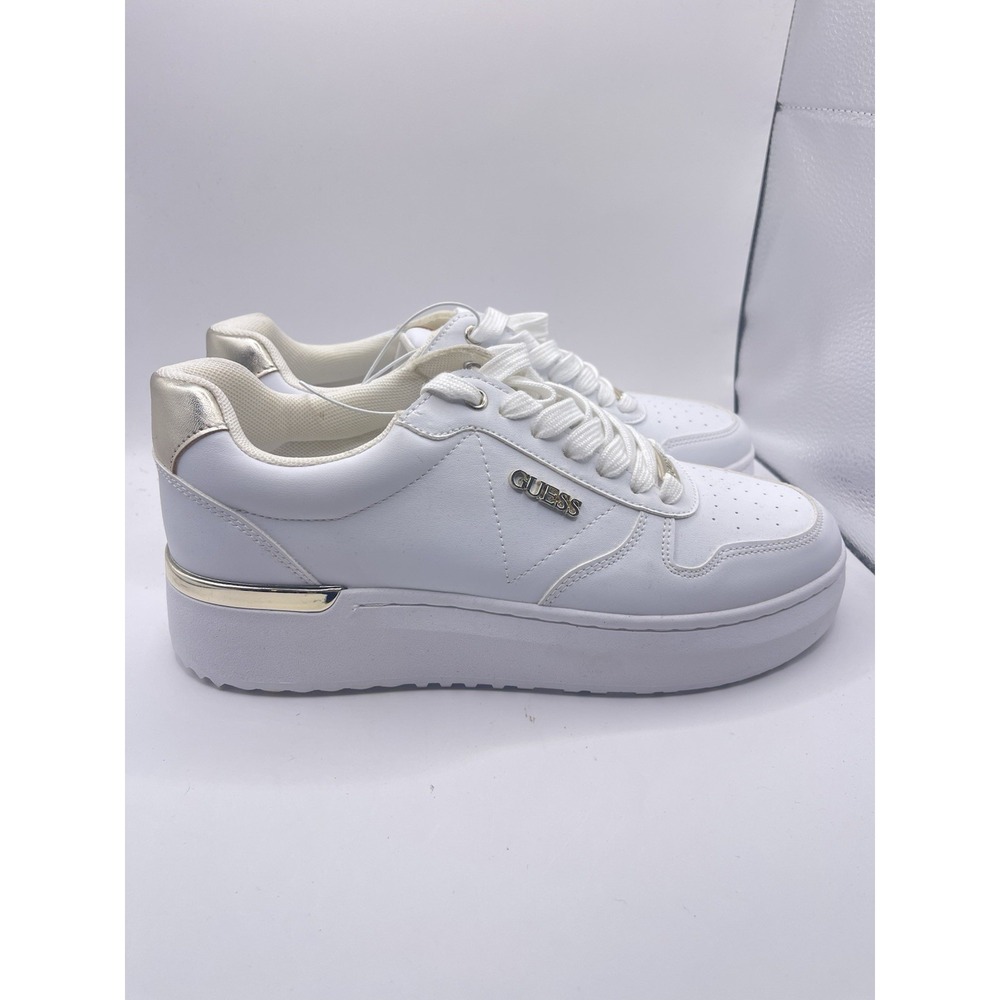 GUESS Women's Casual Sneakers Shoes Size 9 White/Gold/Metallic Silver